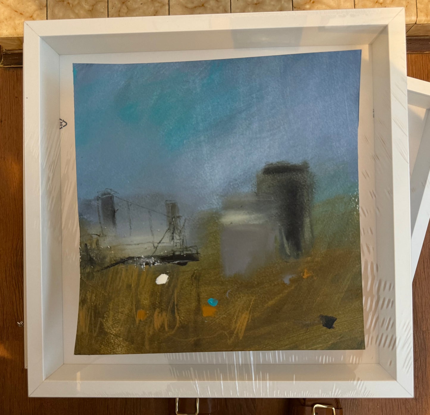Steelworks port talbot original mixed media painting in large box frame