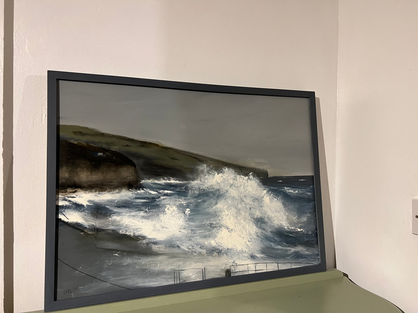 Amroth- storm Agnes original painting framed