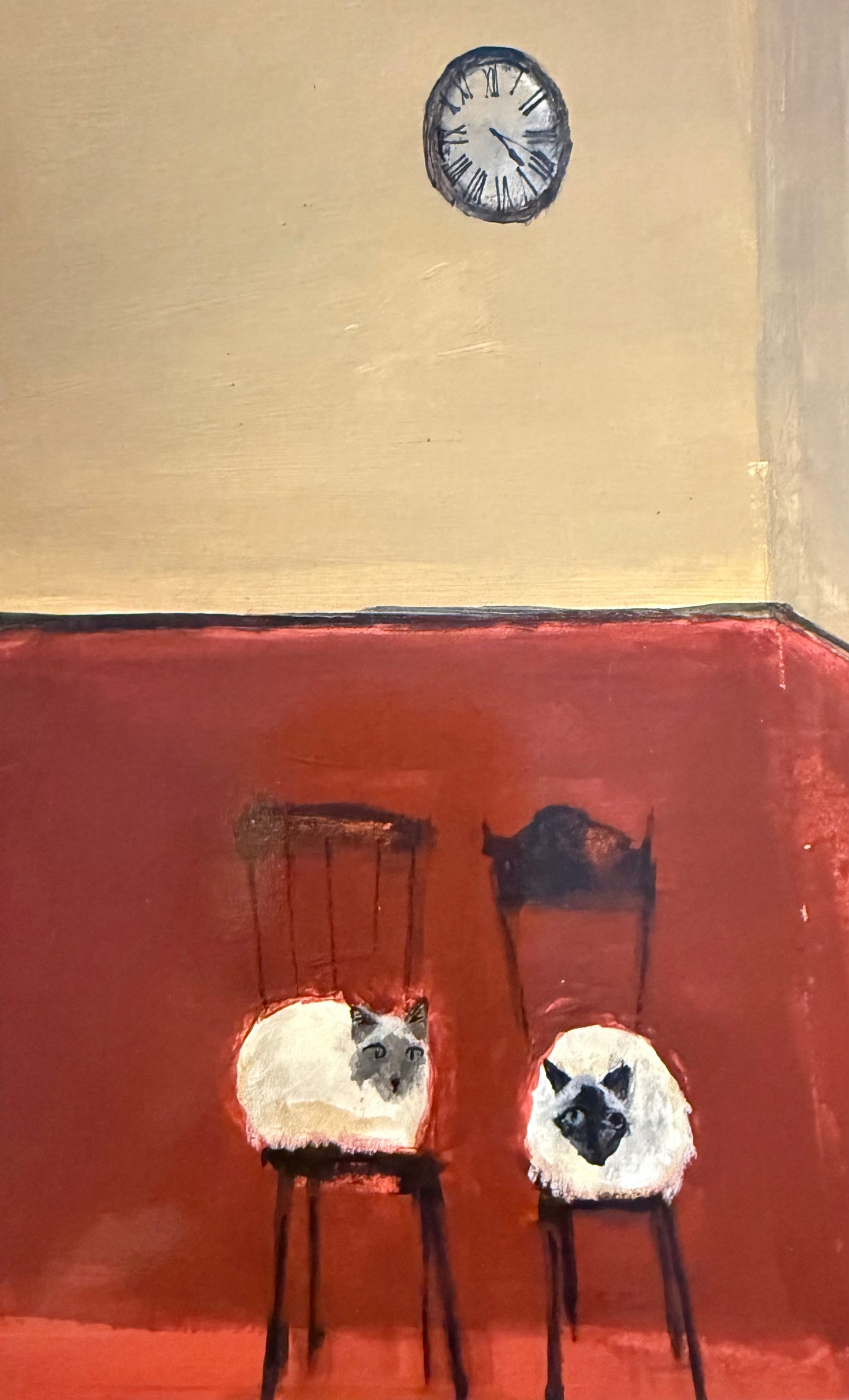 Siamese cats in a railway waiting room framed print