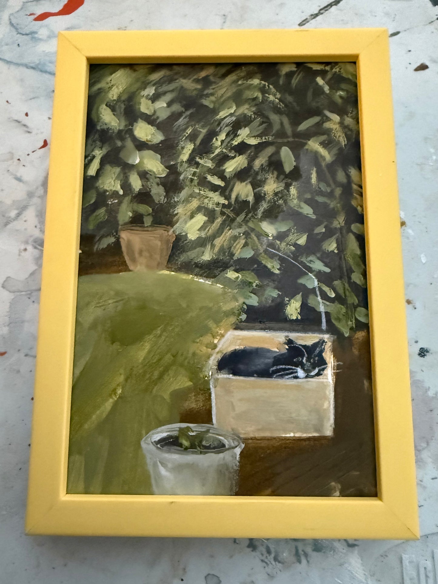 Original painting of Flash Evans in the garden