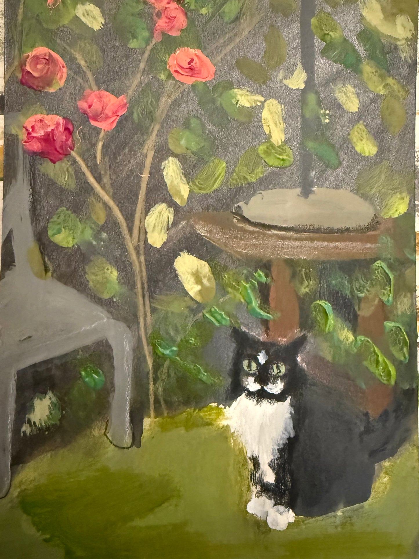 Original painting of Flash Evans helping in the garden