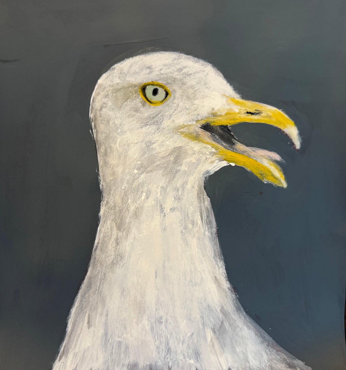 Original painting of Vinnie The Swansea Seagull acrylic on card framed