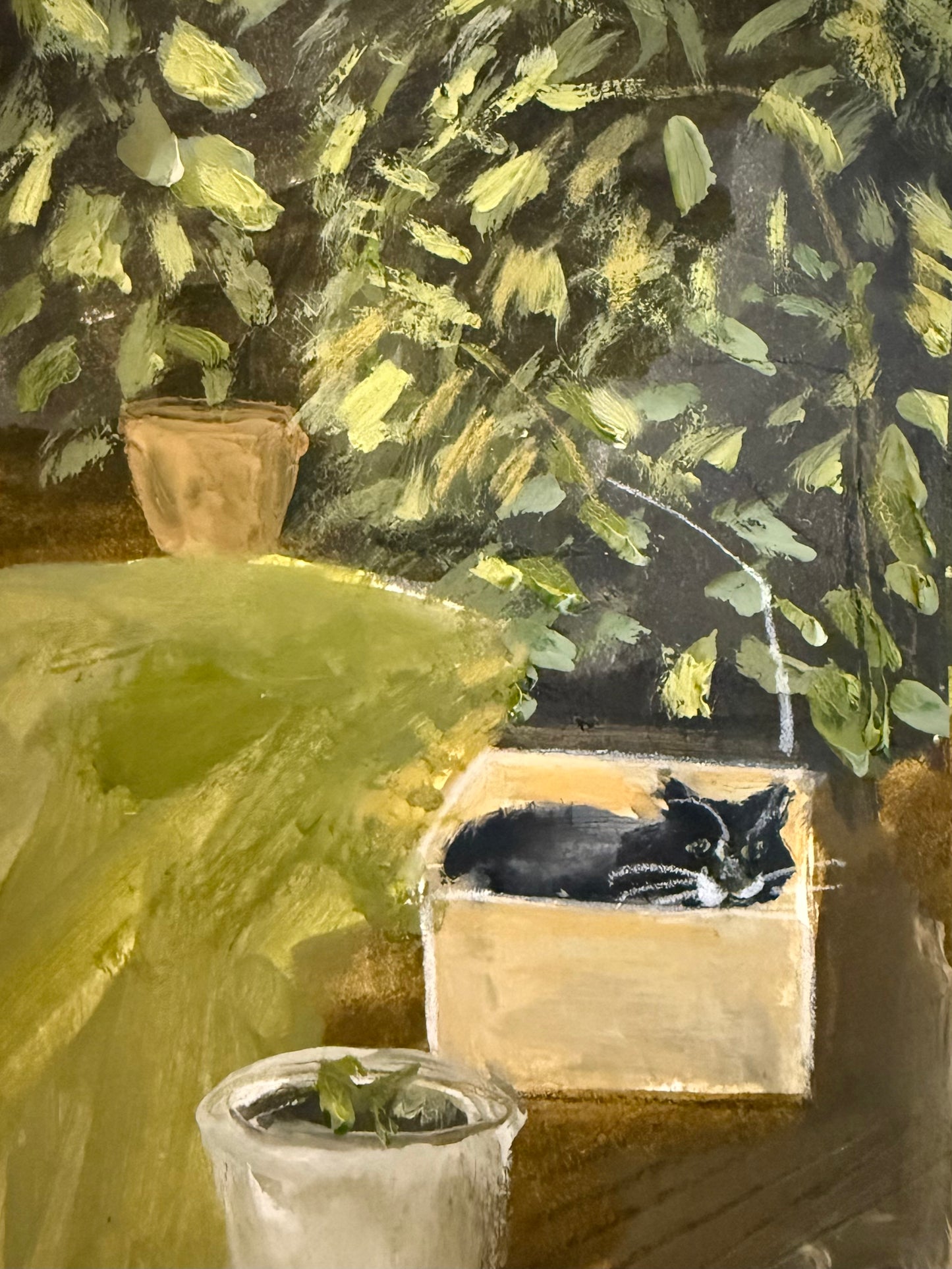 Original painting of Flash Evans in the garden