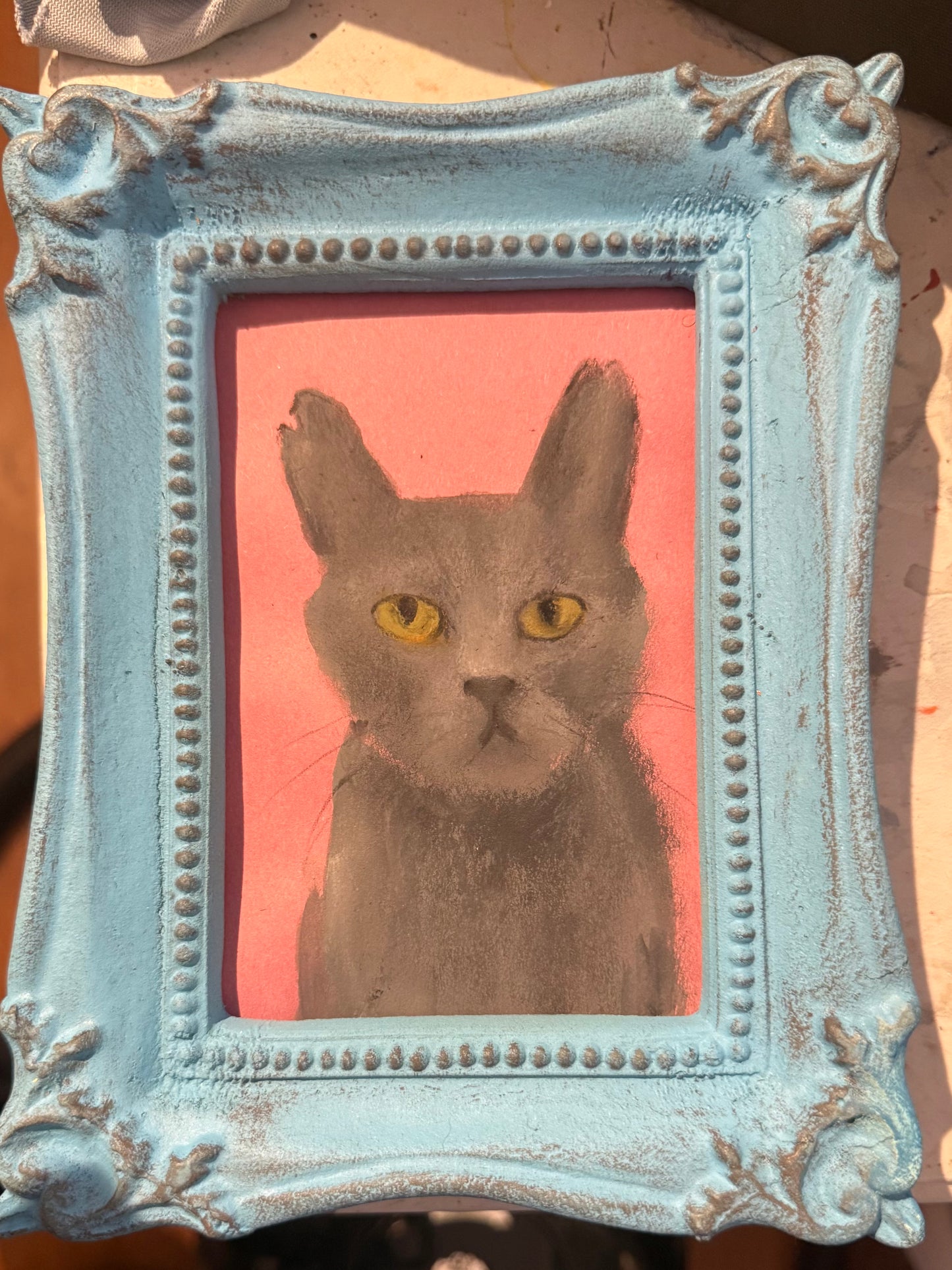 Walter from Port Talbot original painting in a ornate Italian blue frame