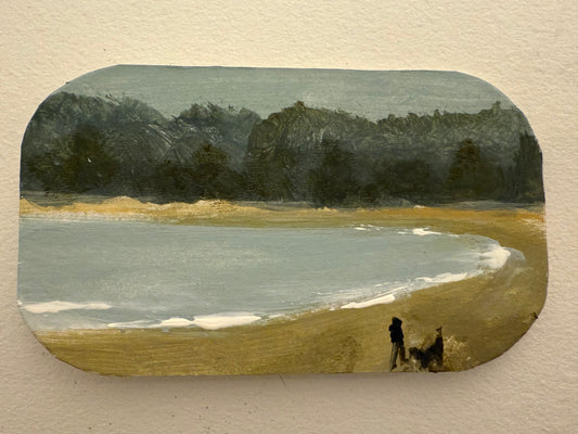 Swansea bay man and dog original painting in a sardine tin