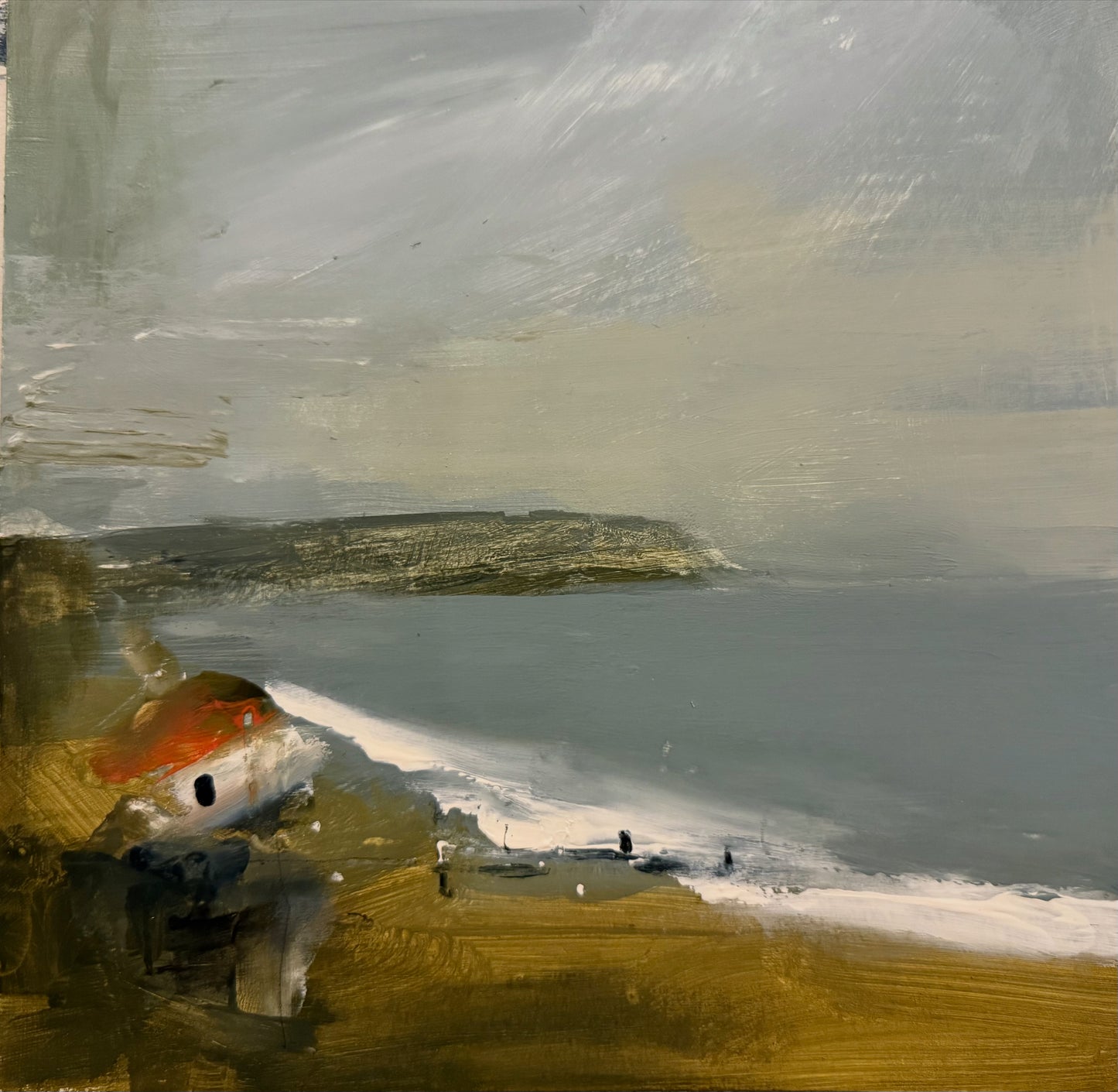 Sandown Beach Isle of Wight mixed media on board original painting framed