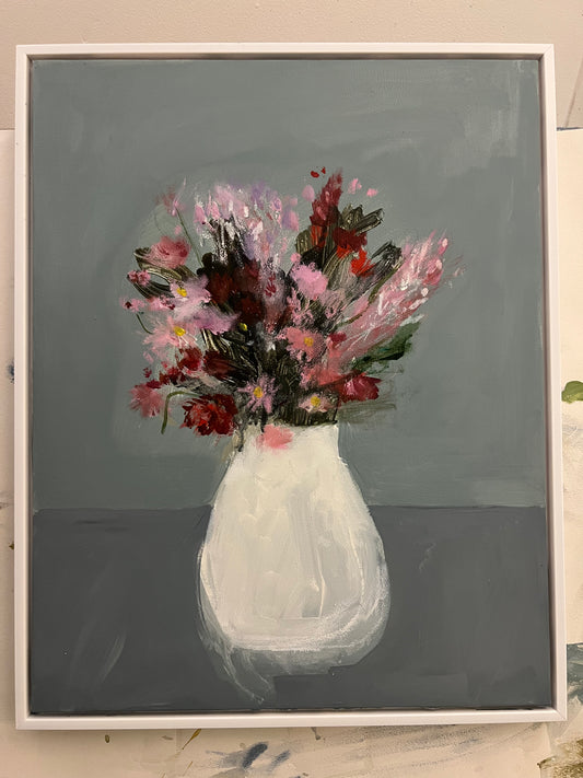 Flowers in a blue room original painting by Sarah Evans