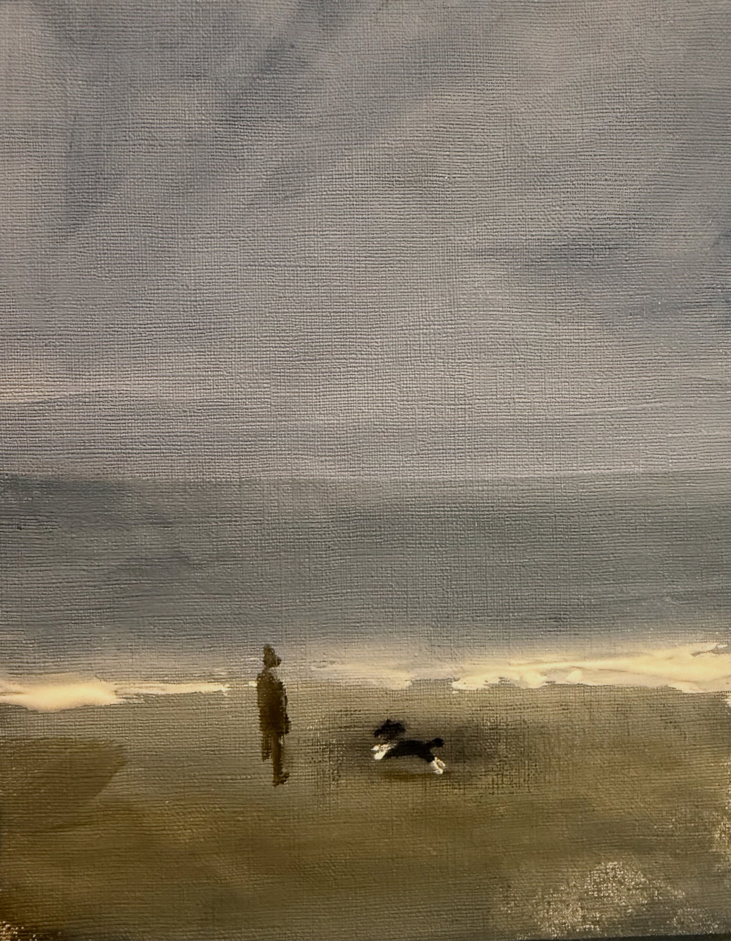 Man and dog Swansea beach original framed painting
