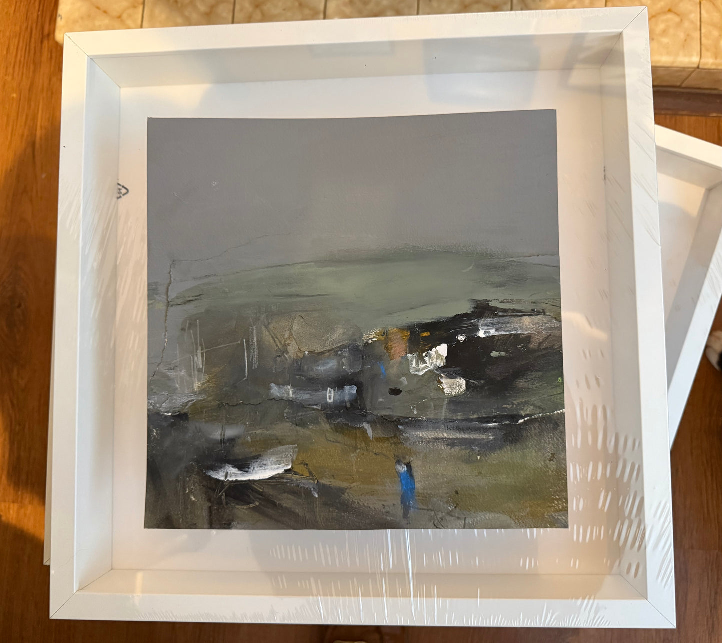 Hirwaun original painting collage 35cmx35cm by Sarah Evans