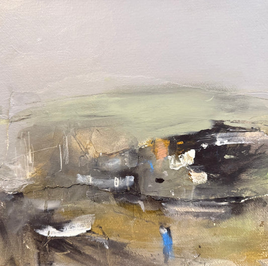 Hirwaun original painting collage 35cmx35cm by Sarah Evans