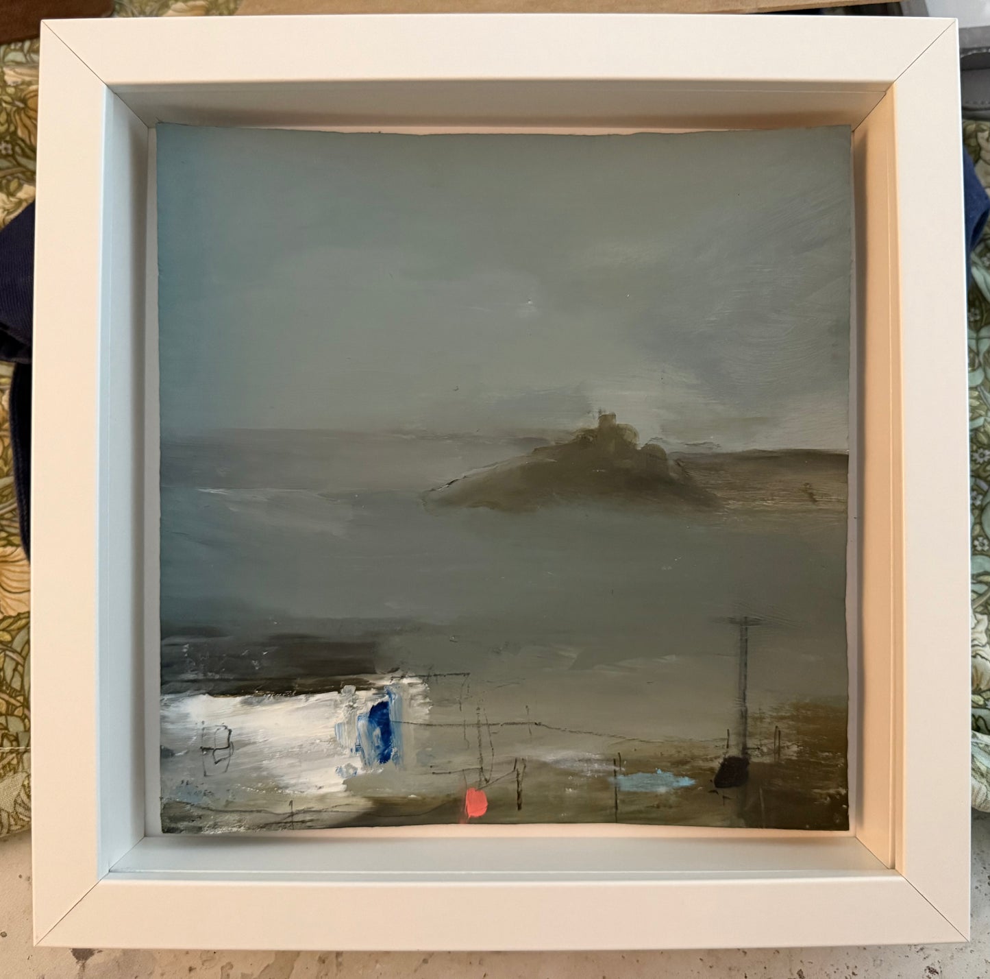 View of Saint Michael’s Mount from Penzance mixed media on board original painting framed
