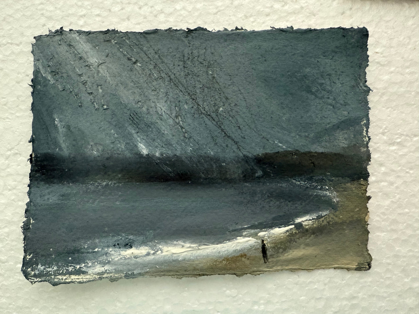 Swansea beach storm original painting on handmade paper