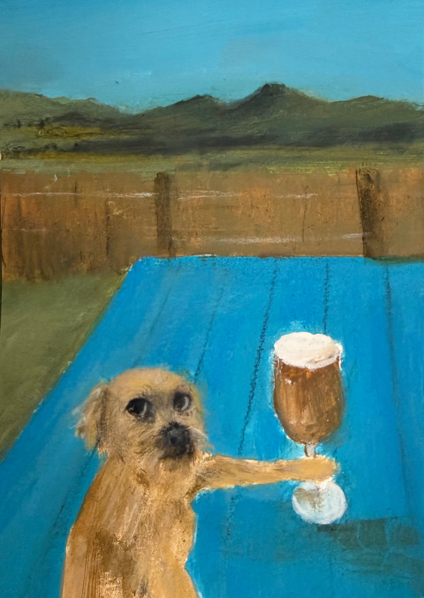 Alf in the beer garden original painting