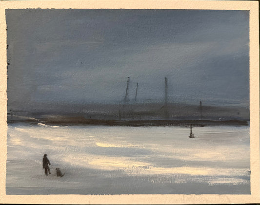 Dad and Alf jersey Maine beach and the steelworks original painting Sarah evans