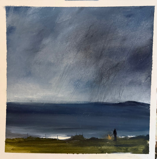 Dad and Alf overlooking Aberavon painting by Sarah evans