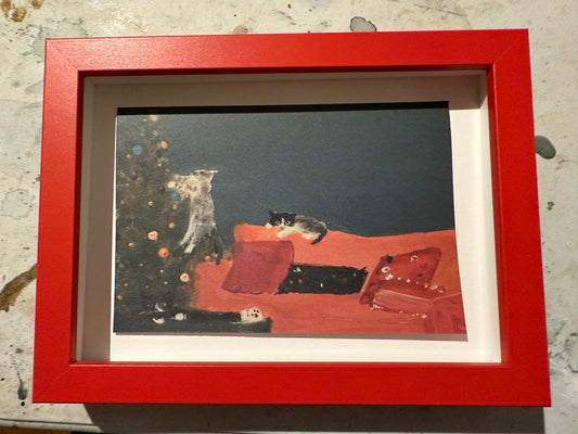 Family Christmas print signed dated framed