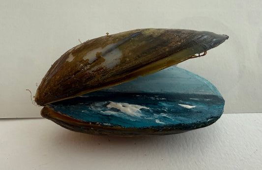 Mussel shell with original painting by Sarah evans