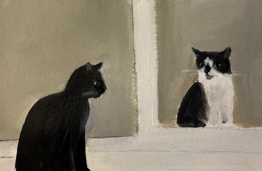 View from my window. The house cat opposite and his visitor original framed painting