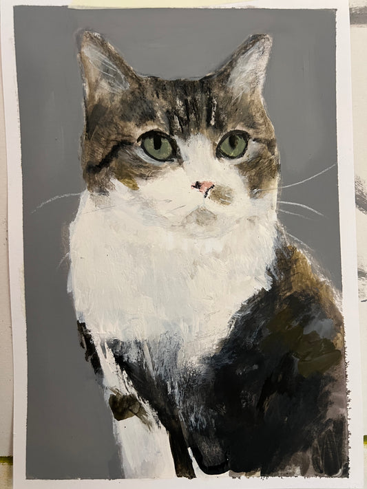 Cat portrait original painting commission by Sarah Evans