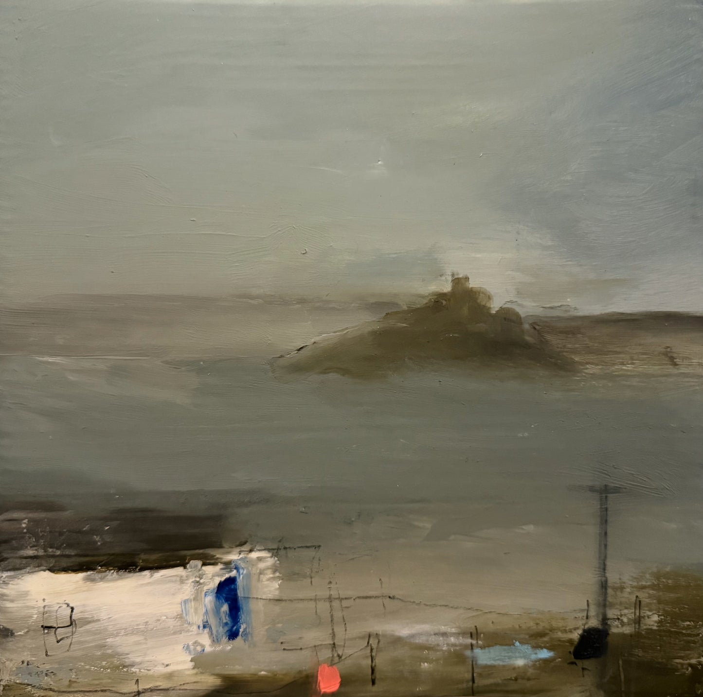 View of Saint Michael’s Mount from Penzance mixed media on board original painting framed