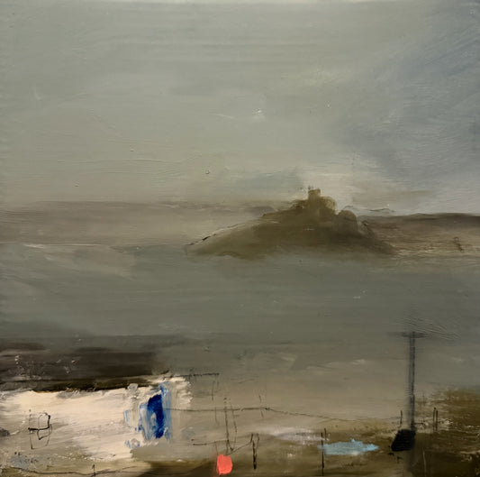 View of Saint Michael’s Mount from Penzance mixed media on board original painting framed