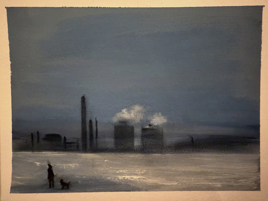 Me and Alf looking over at the steelworks original painting Sarah evans