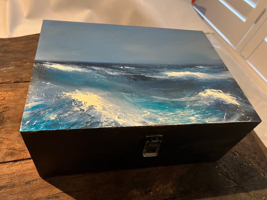 Original painting Atlantic Ocean on a wooden box by Sarah Evans