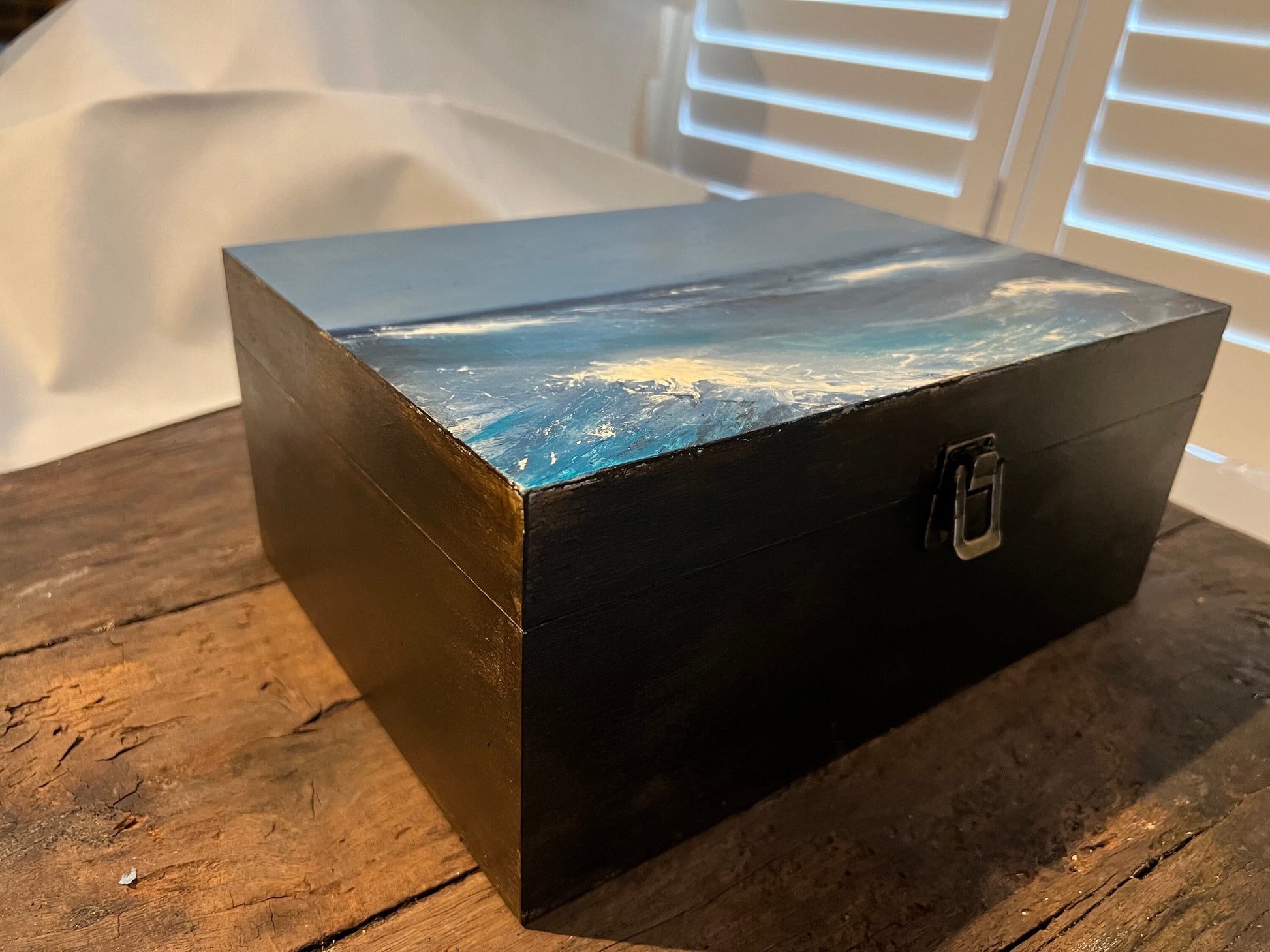 Original painting Atlantic Ocean on a wooden box by Sarah Evans