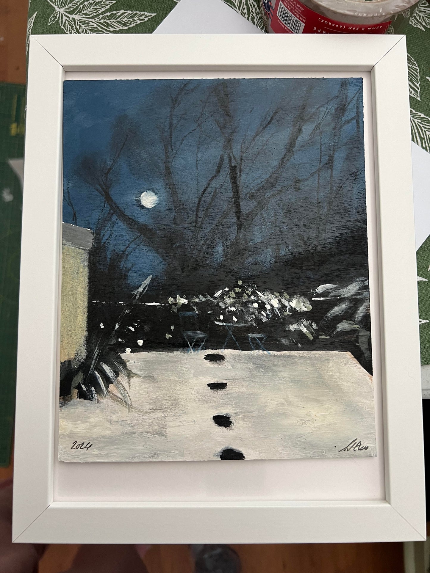 Original framed painting Artit's Garden In Moonlight